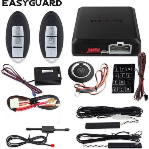 EASYGUARD intelligent PKE car alarm hopping code remote engine start stop keyless go system password entry shock alarm DC12V