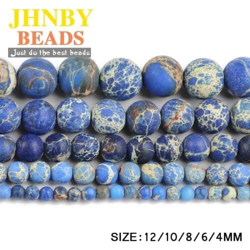 JHNBY Matte Blue Imperial calaite Natural Stone Round ball 4/6/8/10/12MM Loose beads for jewelry Findings making bracelet DIY