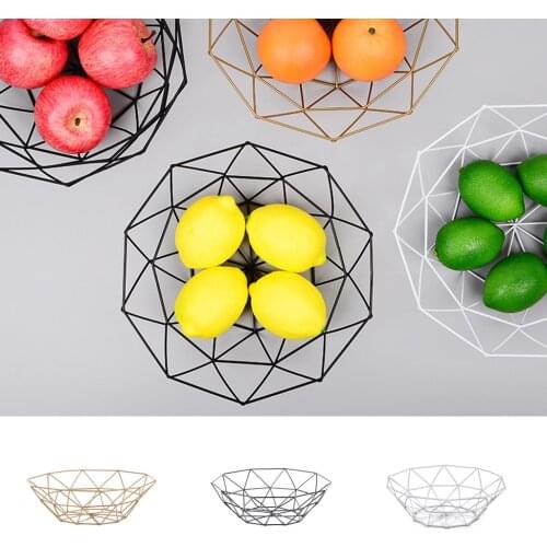 Kitchen Living Room Fruit Plate Geometric Fruit Vegetable Wire Basket Metal Bowl Kitchen Fashionable Appearance Storage Rack