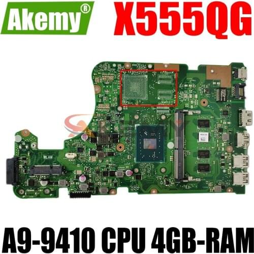 AKEMY X555QG Laptop Motherboard For ASUS X555BA X555BP X555B X555Q Original Mainboard 4GB-RAM A9-9410 CPU GM