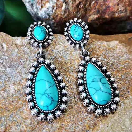 Fashion Personality Earrings Bohemian Gift Creative Water Drops Exaggerated Turquoise Earrings 2021 Fashion Trend New Gifts