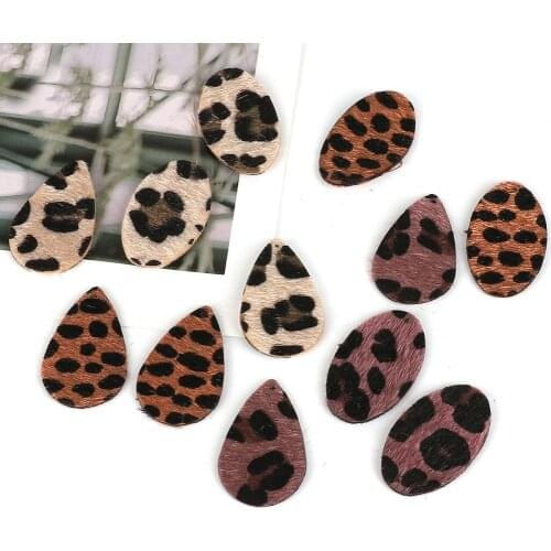 Fashion Design 40x25MM Water Drop / Oval Leopard Print PU Leather Charm Pendant For DIY Earring Jewelry Findings Making