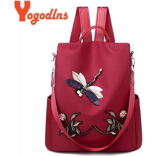 Yogodlns Fashion Embroidery Backpack Women Waterproof Oxford Travel Bag Large Capacity Rucksack Multifunction Laptop Backpack