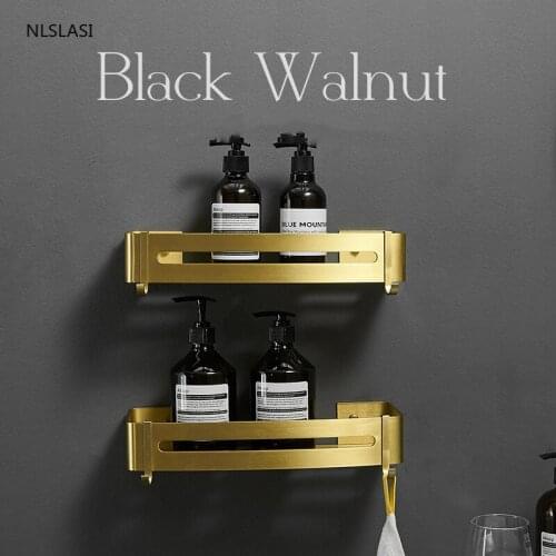 Golden Bathroom Accessories Set Space Aluminum Corner Rack with Hook Washroom Storage Shelf Wall-Mounted Toilet Free Punch