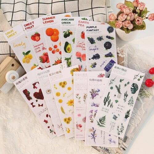 Worlds Beautiful Series PET Fruit and Flowers Hand Account Stickers Diary Decoration and Paste Stickers Kwaii Stationary