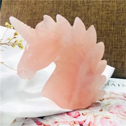 Natural polished gemstone rose quartz carving unicorn folk crafts for gifts