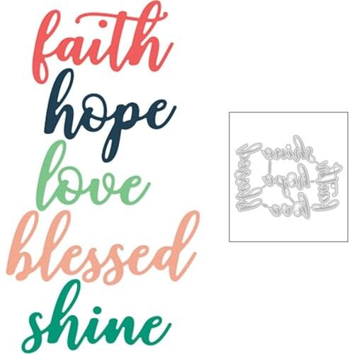 2020 New Faith Hope Love Blessed Shine English Words Metal Cutting Dies For DIY Album Greeting Card Scrapbooking Making No Stamp