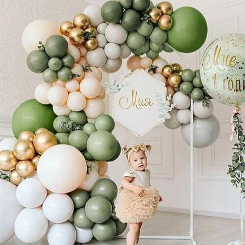 115pcs Sage Green Doubled Cream Peach Balloons Arch Kit White Grey Gold Balloons Birthday Party Baby Shower Wedding Decorations