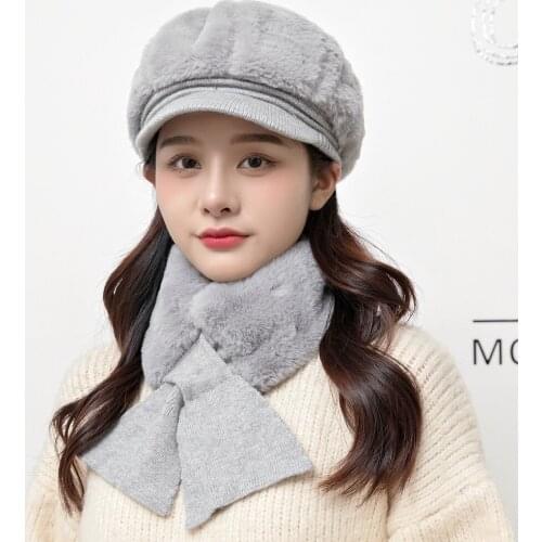 New Women Casual Winter Hat With Brim Outdoor Keep Warm Suit Hat Scarf And Gloves Set For Female Street Thick Knitted Bucket Hat