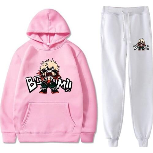 Bakugou Print Hoodie Pants Two Piece My Hero Academia Anime Cosplay Sweatshirt And Sweatpants Set Hooded Tracksuits 2021 New