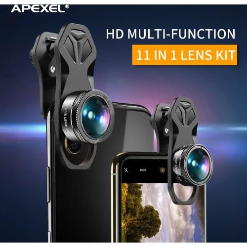 APEXEL Universal Multi-Function 5IN1/6IN1/10IN1/11IN1 Phone Lens Kit Wide Angle Macro Telephoto Lens With CPL-Star+Color Filter