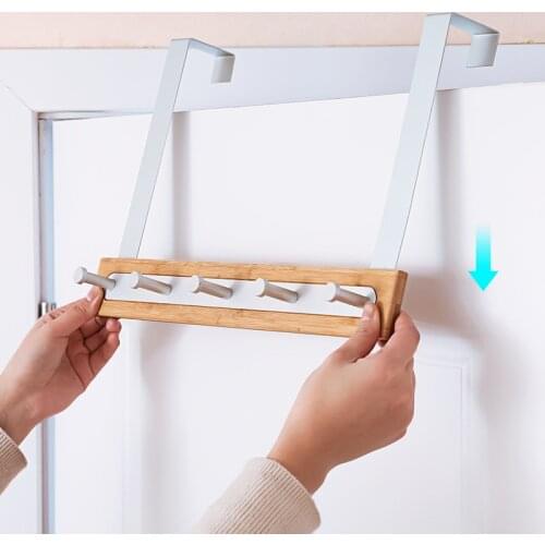 Yooap Durable Bamboo Door Hook Hangner Rack Clothes for Towel Pants Coat 25*41 cm Home Storage Organizer Kitchen 5 Hooks Bearing