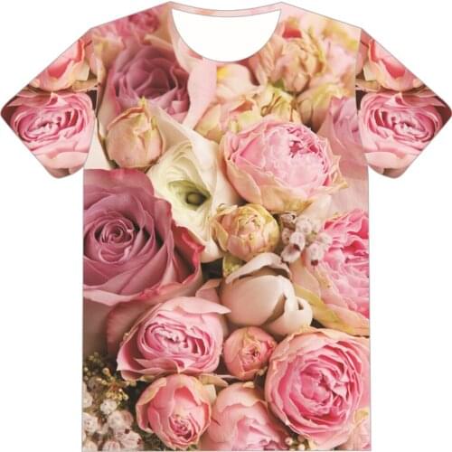4-20 Years Old 2019 Summer Girls Boy 3D T-shirt Children Pink Flower Rose Christmas Printed T shirt Kids Fashion Tshirts Clothes