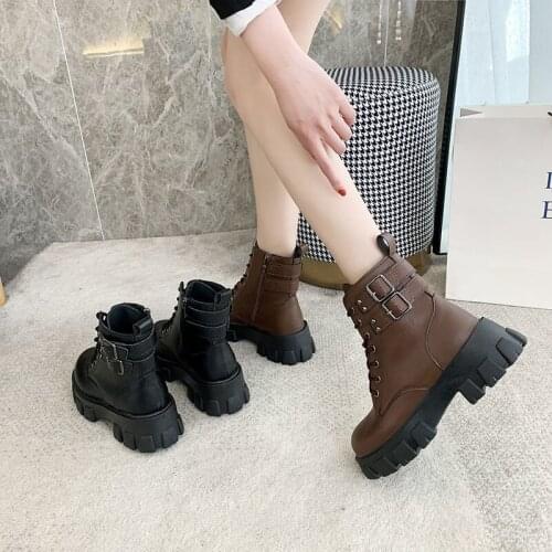 Gothic Designer Wedges Martin Boots Women Leather Platform Black Brown Ankle Boots Winter Motorcycle Demonia Goth Shoes 2020 New