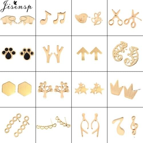 Jisensp Pendientes Mujer Moda 2019 Fashion Paw Arrow Stud Earrings for Girls Simple Geometric Heart Earing Women Accessories