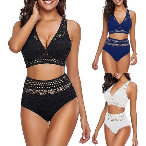 Splice Lace Female Swimsuit Push Up Swimwear Women Biquinis Triangle Ruffled Bikinis 2019 Mujer Bathing Suit Summer Beach Wear