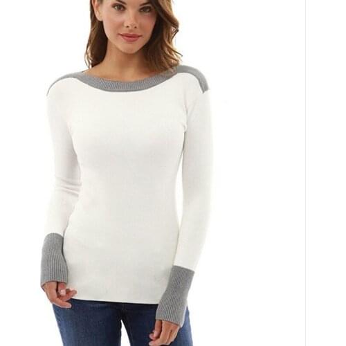 Women Calsual Long Sleeve Color Collision Knitting Sweater Blouse Winter Ladies O-Neck Sweater Women Casual Slim Sweaters