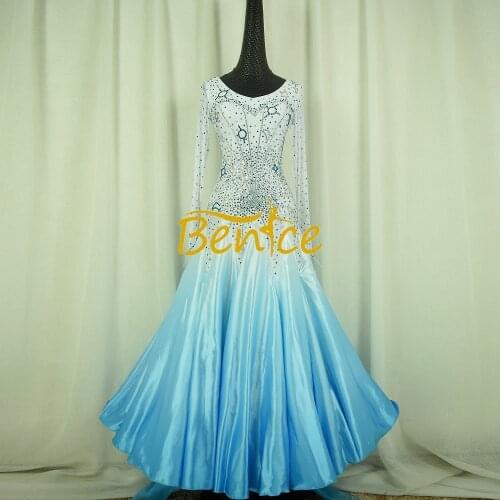 Competition Long Swing Diamond Gradient Ramp Modern Standard Tango Waltz Latin Dance Costume Ballroom Dancing Dress For Women