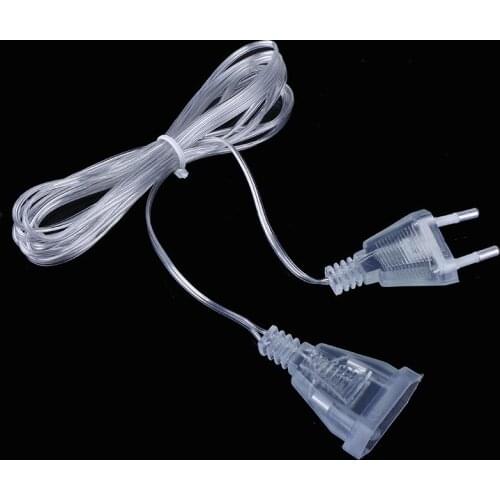 1PC 3Meters EU Power Extension Cable Plug Transparent Standard Power Extension Cord For Home Holiday Led String Lights