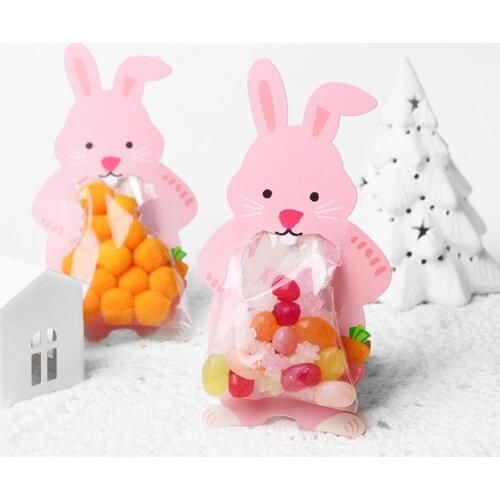 10pcs Cute Rabbit Candy Bags Cartoon Bear Koala Transparent Cookie Snack Bags For Jungle Theme Kids Birthday Party Decor Gifts