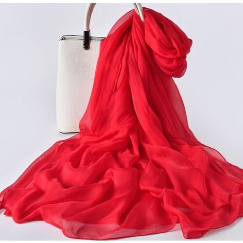 100% Silk Scarf Women Spring Chiffon Shawls and Wraps for Ladies Solid Red Oversize Real Silk Neckerchief Scarves Stole Hijabs