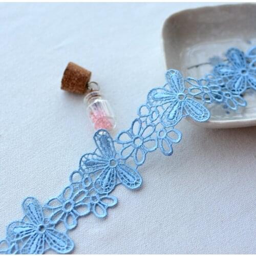 2 Meters/lot Width 3.2cm Hollow Floral Lace Trim DIY Handmade Crafts Blue Lace Ribbon Dress Embroidered Lace Fabric