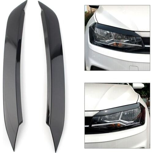2Pcs Car Headlight Lamp Eyebrow Eyelid ABS Molding Trim Lid Cover For VW Polo 2019 2020 Glossy Black