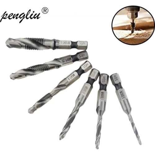 6pc Hex Hand Tap Drill Bits M3 M4 M5 M6 M8 M10 Screw Spiral Point Thread Metalworking Hex Shank Machine Taps Kit Metric Plug