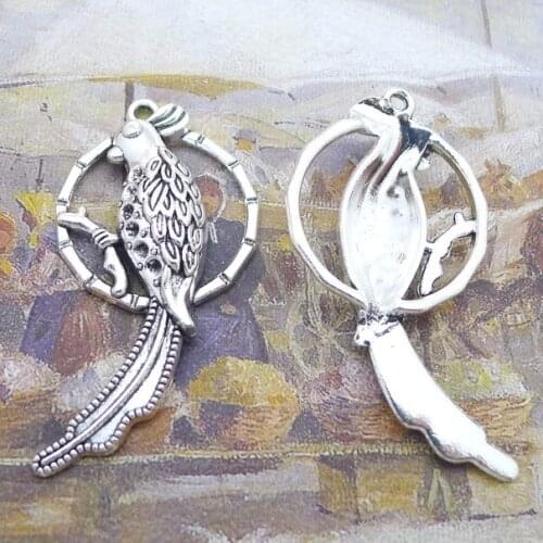 Newest 6Pieces 44*22mm Mixed Alloy Antique Silver Color Parrot Charms Keychain Bracelet Pendant Accessory For DIY Jewelry Making