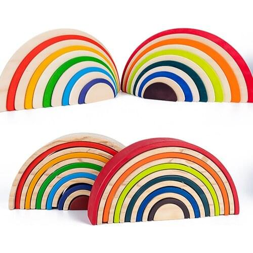 Baby Large Rainbow Stacker Wooden Toys For Kids Creative Blend Color Rainbow Building Blocks Montessori Educational Toy Children