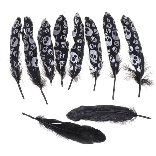 20 Pcs Black Halloween Skulls Pattern Swan Feathers Party Decorations Swan Feathers for Toy DIY Craft Home Decoration Headgears