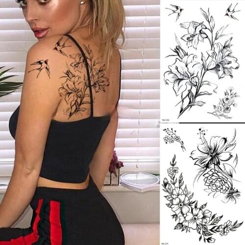 Flower Sketch Line Personality Modern Simplicity Fashion Style Tattoo Sticker HalfArm Waterproof Tattoo Sticker Various Patterns