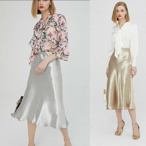 Elegant Gypsy Bodycon Skirts Women Lady High waist Solid Shiny Satin Skirts Fashion Solid High street OL Work Party Midi Skirts