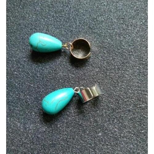 Ex231 Fashion Vintage Blue color stone Geometric Water droplets No ear hole ear clip Womens Jewelry Accessories 1pcs