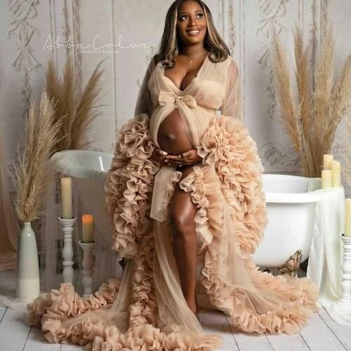 Unique Prom Dresses Custom Made Tulle Maternity Robes Women Photoshoot Evening Gowns Fluffy Tiered Tulle Robe Formal Party Dress