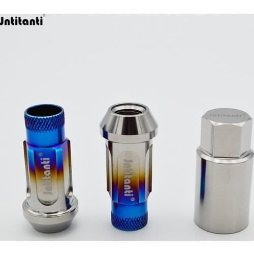 Knurled burnt blue high performance Gr5 titanium wheel anti-theft nut M14*1.25*48