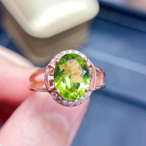 Natural real peridot ring Per jewelry 925 sterling silver Free shipping 8*10mm 2.5ct gemstone Fine jewelry Q208196