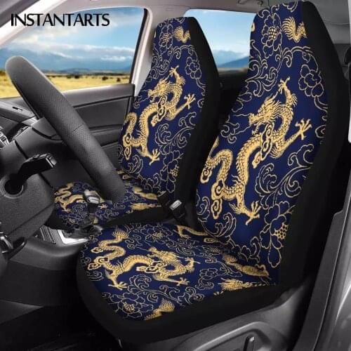 INSTANTARTS Fashion Dragon Pattern 2pcs Car Accessories Car Interior Seat Covers Heavy-Duty Universal Car Front Seat Covers Soft