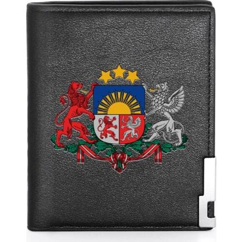Fashion Latvijas Republika Printing Leather Wallet Credit Card Holder Short Cryptocurrency Purse