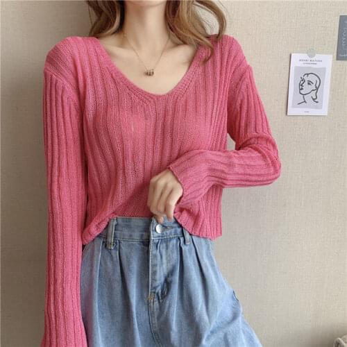 Ed bare midriff fashion girl summer knitted sweater slim short pullovers women clothing crop tops short sleeve v-neck
