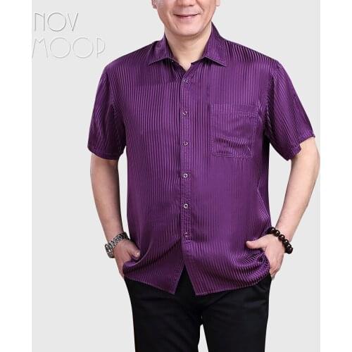 5 Colors solid men natural silk business casual shirt short sleeve striped camisa masculina chemise homme plus size LT2063