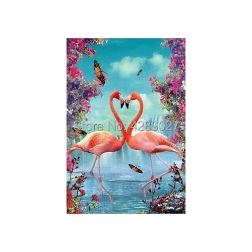 5D DIY Full Drill Square&Round Diamond Painting Embroidery Set Flamingos andFlowers Mosaic Painting Cross Stitch Needlework