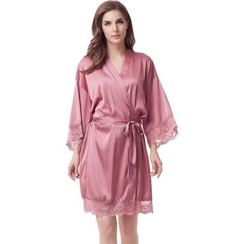 Solid Chiffon Bride Wedding Dressing Gown Robe With Lace Trim Casual Women Short Kimono Robe Sexy Ladies Bathrobe
