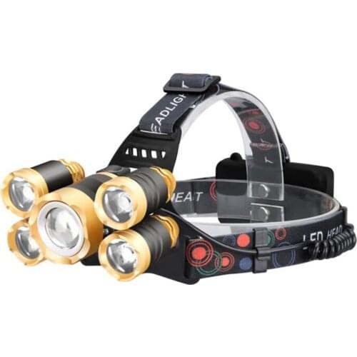 Rechargeable Headlamp, 5 LED 4 Modes Adjustable Lamp Head, 18650 Waterproof Flashlight Head Lights for Camping, Hiking, Outdoors
