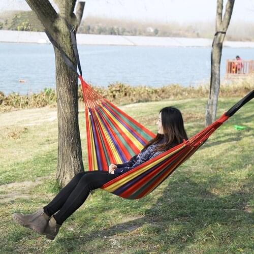 1PCS Hammock Portable Garden Hammock Sports Home Travel Camping Swing Canvas Stripe Single Hanging Bed Chair Outdoor Accessories