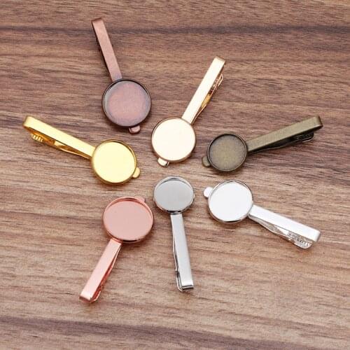 Blank Tie Clip Bar with 16mm 18mm 20mm Round Bezel Bases Mens Wedding Tie Clip Settings Cuff & Collar Making Multi-color