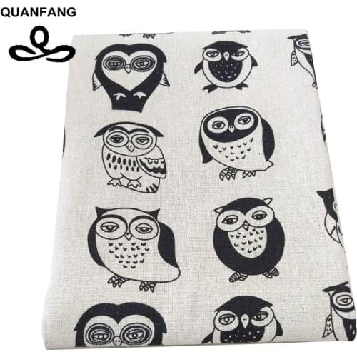 QUANFANG Printed owl Cotton Linen Fabric Patchwork Quilting Sofa Table DIY SewingCloth Furniture Cover Tissue Cushion Material