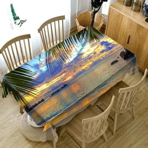 3D Seascape Pattern Tablecloth Sunset of the Sea Washable Cloth Thicken Cotton Rectangular and Round Table Cloth