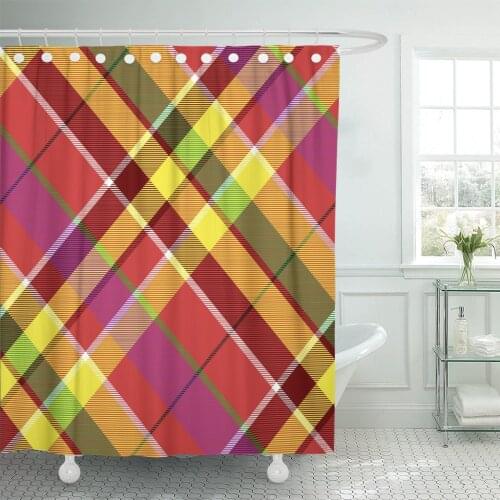 Green Checkered Madras Colored Plaid Diagonal Red Abstract Britain Bathroom Curtain Waterproof Polyester Fabric 60 x 72 inches