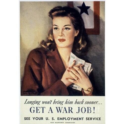 Get a War Job US Women Work Beauty History Propaganda Retro Vintage Poster Canvas Painting DIY Wall Paper Home Decor Gift